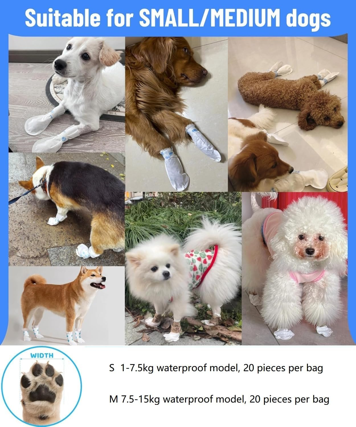 Disposable Dog Boots Paw Protectors Dog Shoes for Small Size Dogs 20 Pcs Pet Shoes with Adjustable Dog Paw Bandage Waterproof Dog Foot Paws Covers Booties for Outdoor & Indoor Walking (White, S) image number 2