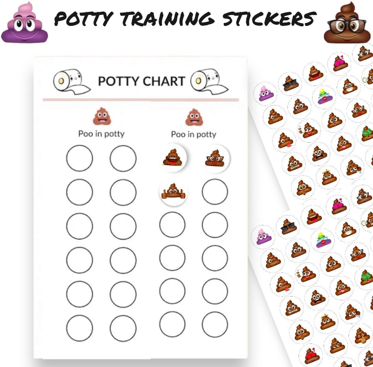Poop Stickers - 420 Cute Stickers for Poop Party Decorations, Potty Traininga and Poop Party Supplies (420)