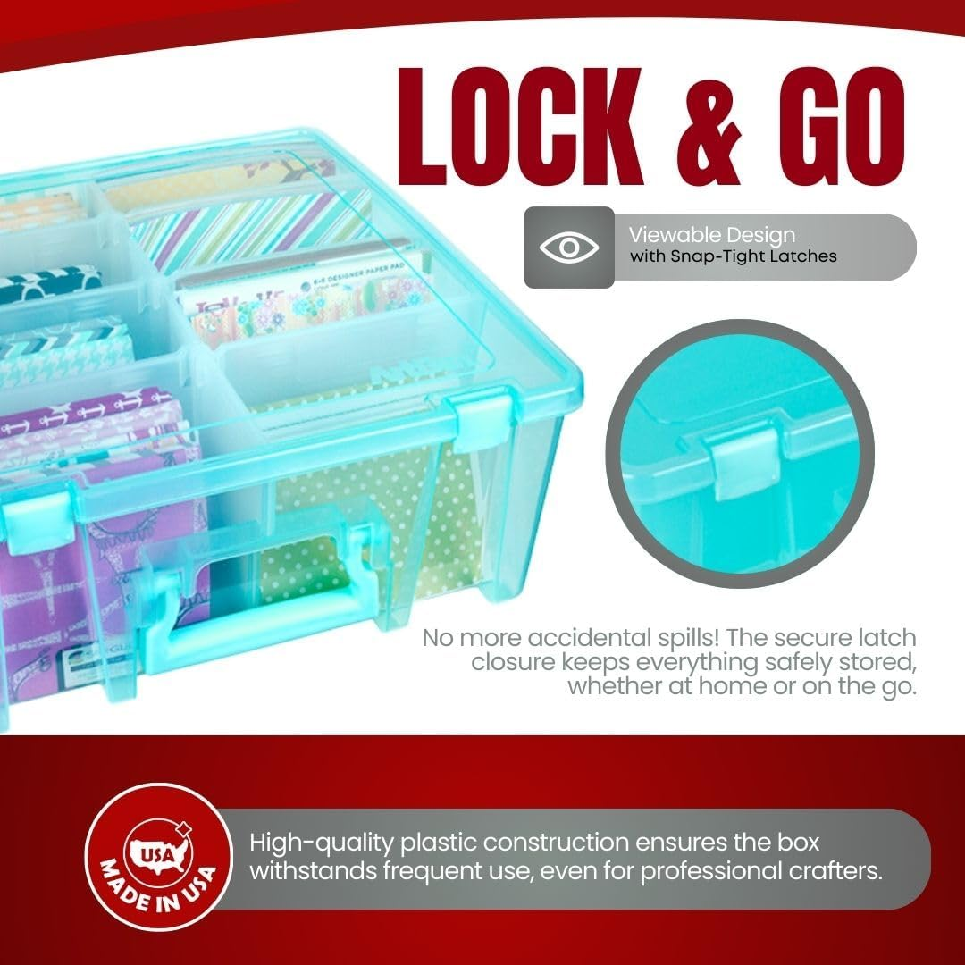 Artbin Super Satchel Compartment Box - Stackable Durable Art Storage with 8 Removable Compartments, Smart Closure, and Portable Design for Craft Supplies, Threads, Ribbons, Paint Tubes - Clear  Gold image number 4