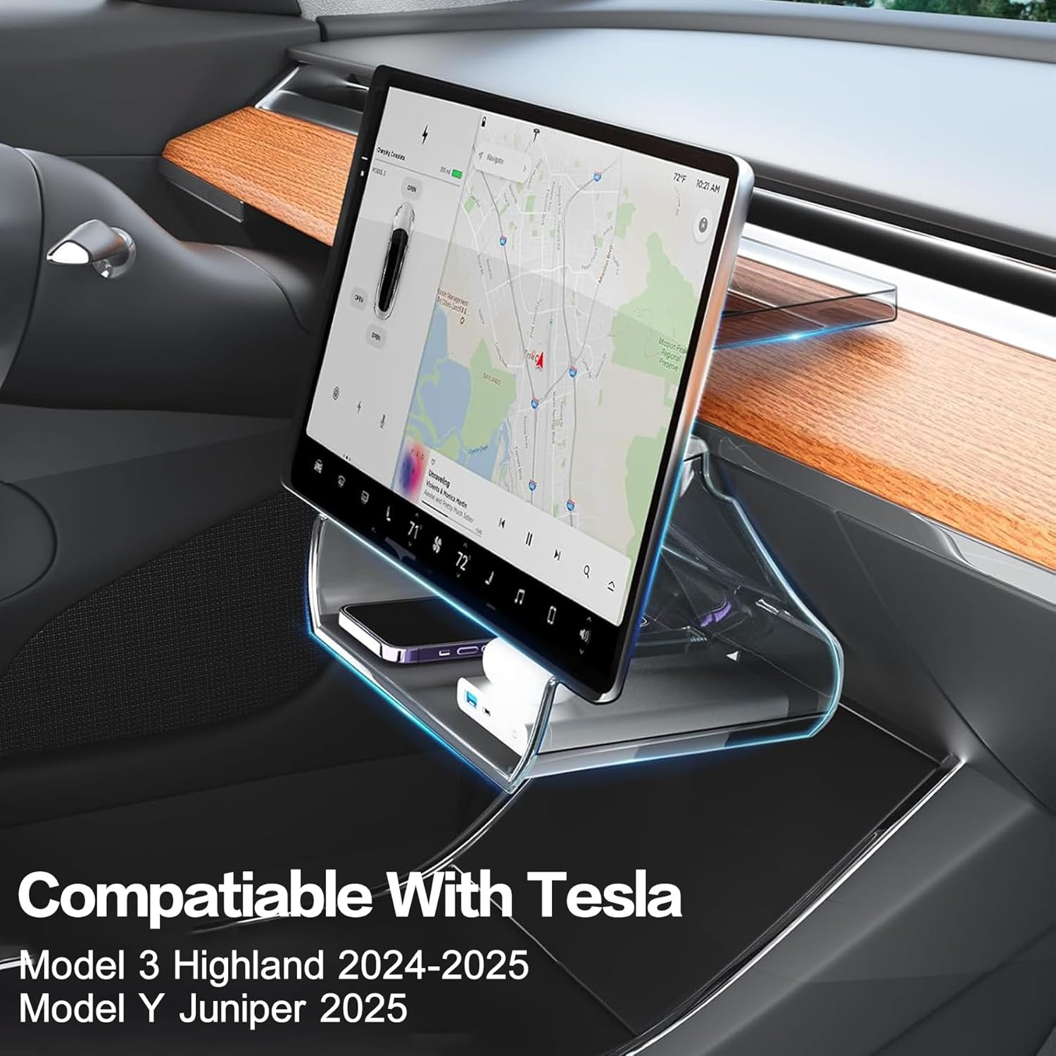 Car Center Console Organizer for Tesla Model Y 2025 Refreshed (Juniper), under Screen Storage Box Magnetic Tray Dashboard Tissue Holder for Tesla Model 3 Highland 2026-2024 Accessories (Clear) image number 4