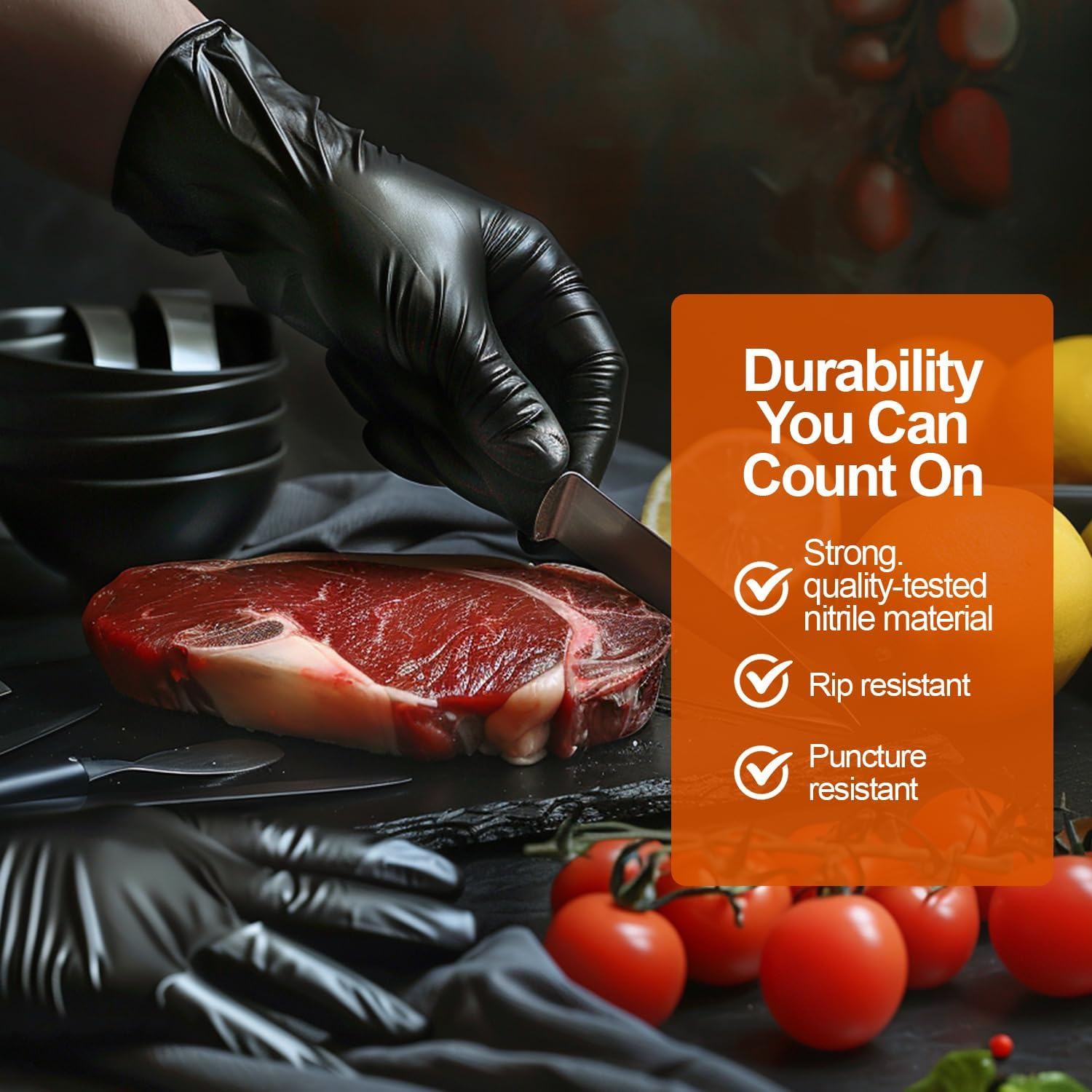 COZY CORE Black Nitrile Gloves,6.0 Mil, 100 Pcs Quality Stretch Nitrile Chemical Resistant Medical Cooking Cleaning Disposable Black Gloves image number 4