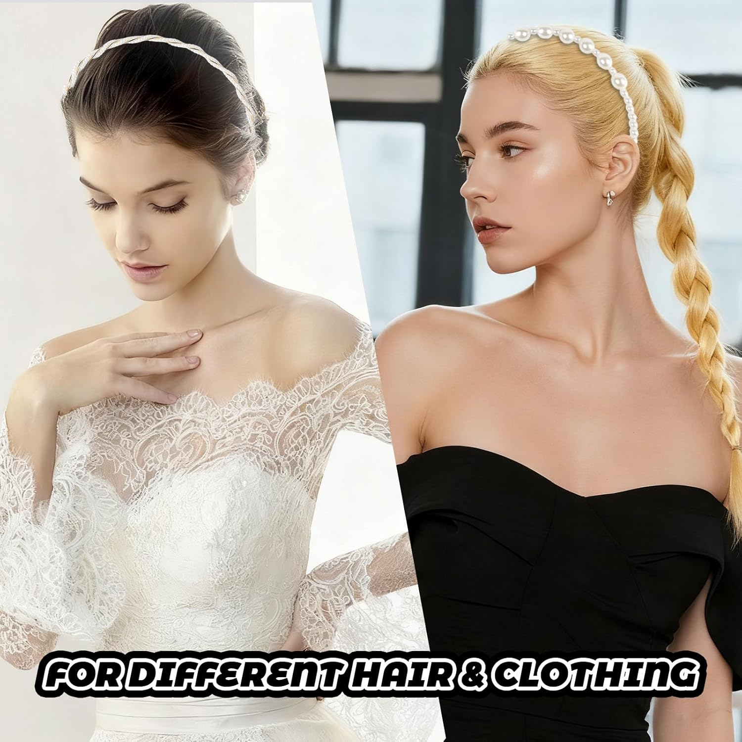 5 Pcs Pearl Headbands for Women Girls White Pearl Non Slip Hairbands Fashion Bridal Headband for Wedding Bridal Hair Hoop Party Pearls Hair Accessories for Women Girls image number 3