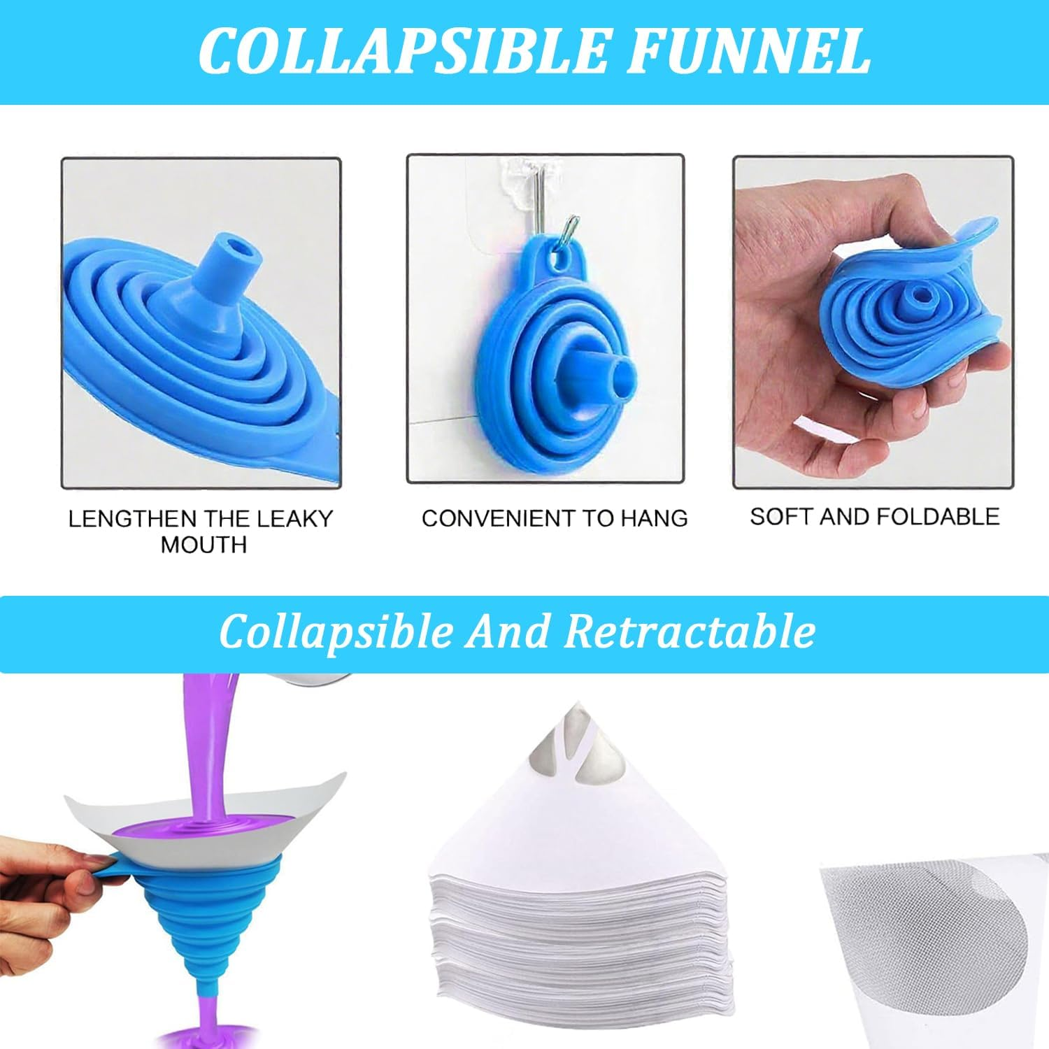 Xinghonyac 100 Pcs Disposable Paint Filters with 1 Pcs Silicone Funnel, Paint Paper Strainers with Fine Nylon Mesh, Suitable for Cars, Spray Guns, Arts and Crafts image number 2
