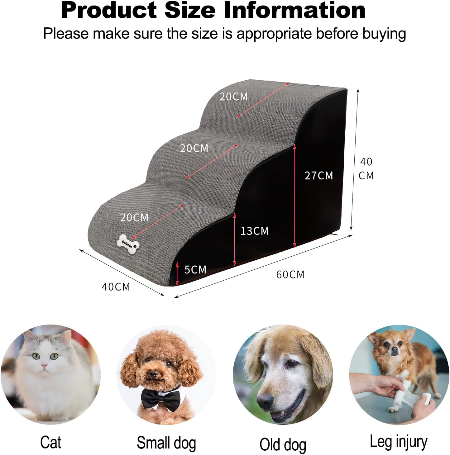 Galat&eacute;e Pet Stairs, Washable & Zippered Cover Removable, High Density Foam, 3 Floors, Grey image number 5