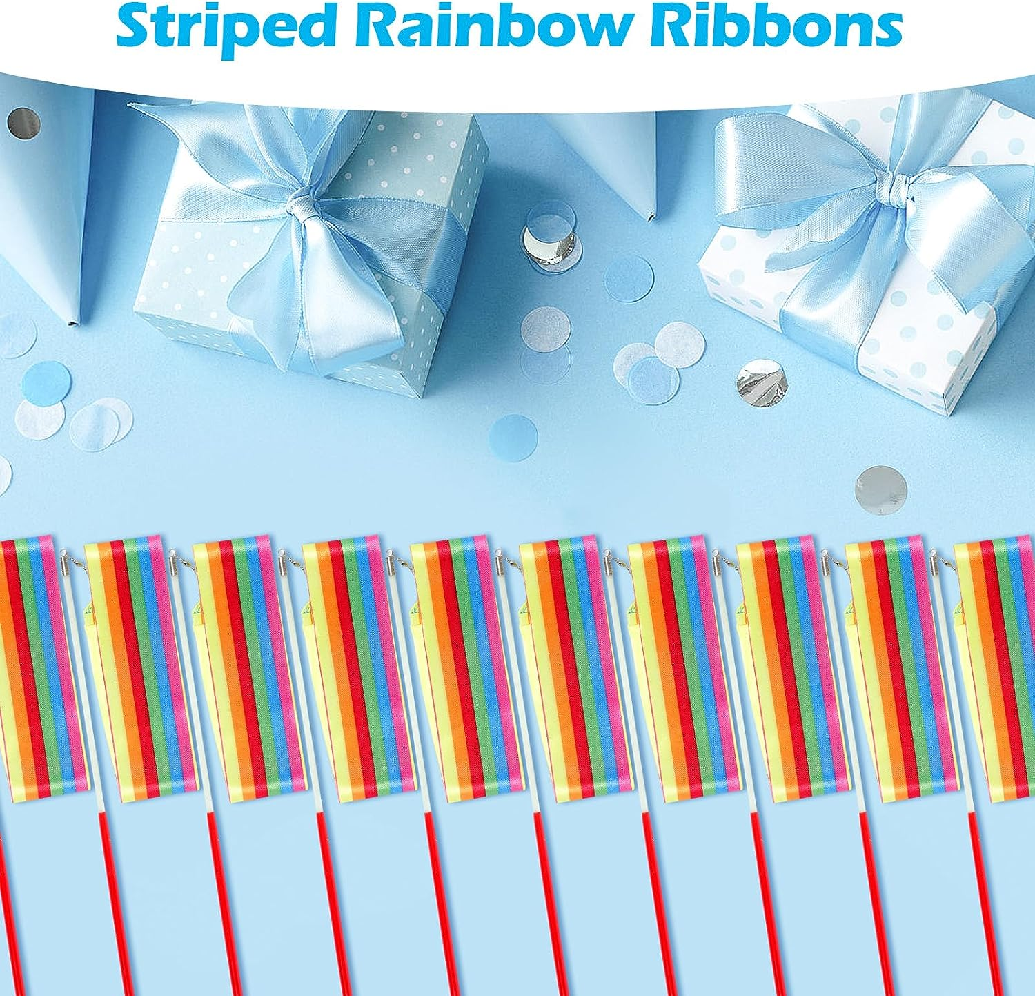 Niceup 12 Pcs Dance Ribbon for Kids Party Bag Fillers, Gymnastics Ribbon Rainbow Streamers Wand for Party Favors, Goodie Bag Fillers for Kids Birthday Princess Fairy Circus Party Decoration Supplies image number 2