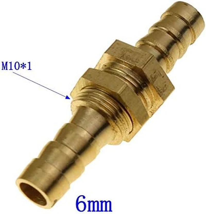 2Pcs Brass Bulkhead Fitting, Pipe Fitting Hose Barb Bulkhead Brass Barbed Tube Pipe Fitting Coupler Connector Adapter for Fuel Gas Water Copper, 6Mm (1/4") image number 6