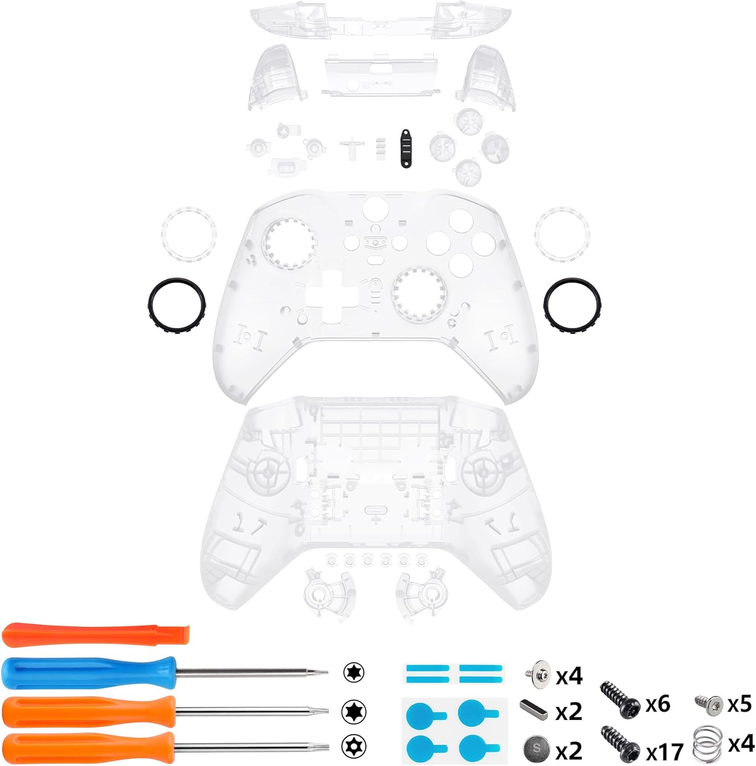 Extremerate Full Set Shell Buttons for Xbox One Elite Series 2 Controller, Clear Replacement Faceplate Back Plate Bottom Shell Case with Buttons for Xbox Elite Series 2 Core Controller - Model 1797