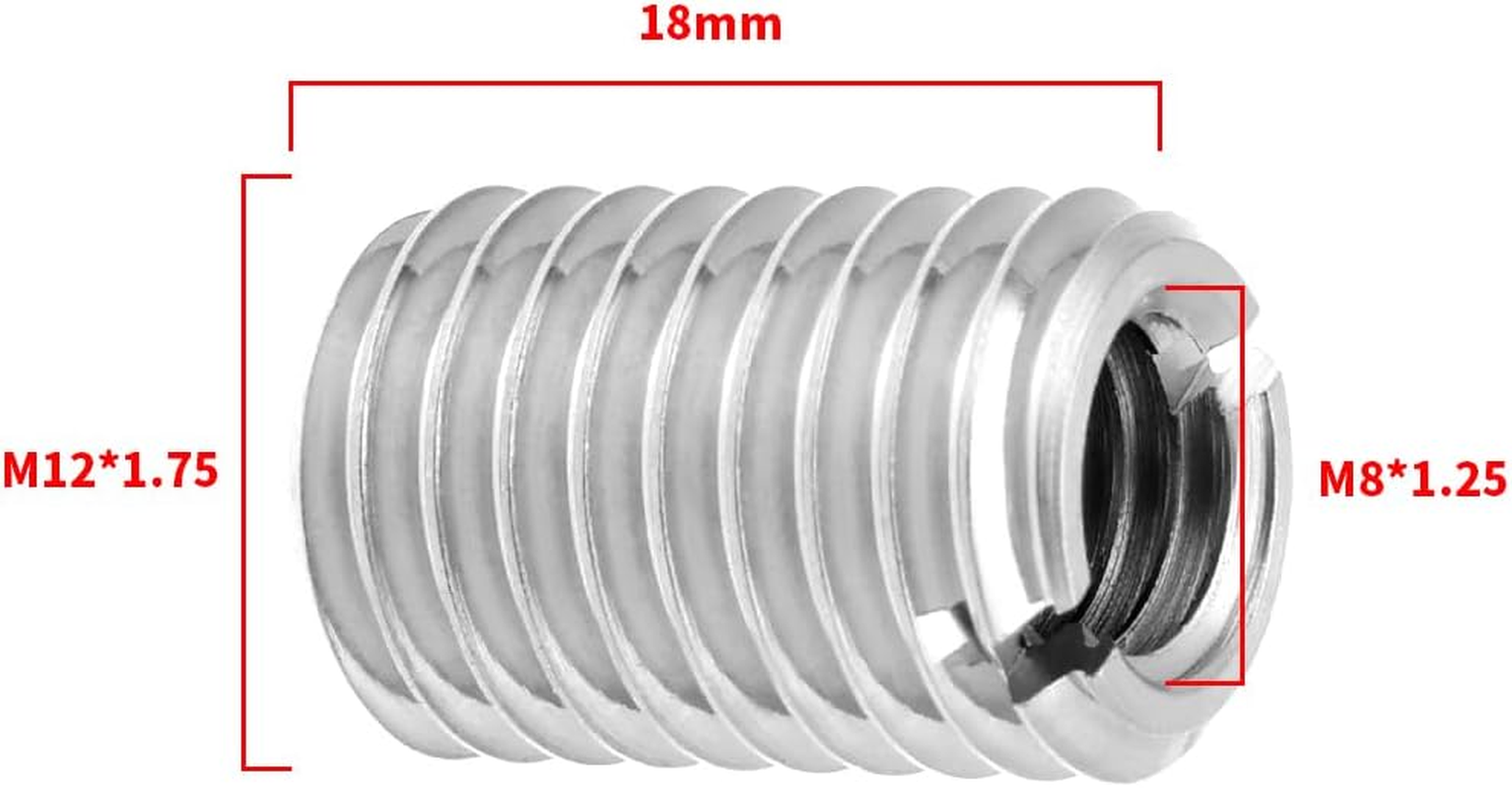 YINETTECH 20Pcs M12 to M8 Threaded Repair Insert Nut, Male Thread M12X1.75 and Female Thread M8 X 1.25 Length 18MM Conversion Reducer Nut Stainless Steel Slotting Thread Adapter image number 5