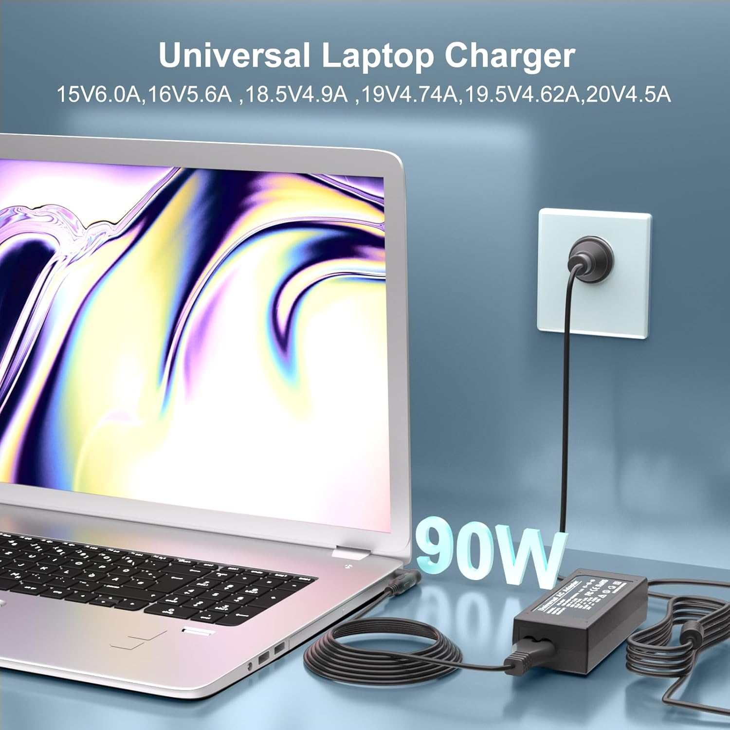 PD90W Universal Laptop Charger 15V 16V 18.5V 19V 19.5V 20V Power Supply AC Adapter, for Lenovo IBM HP Gateway ASUS Acer Dell Samsung Sony Fujitsu Toshiba JBL LCD LG Series Power Cord with 14 Chargin