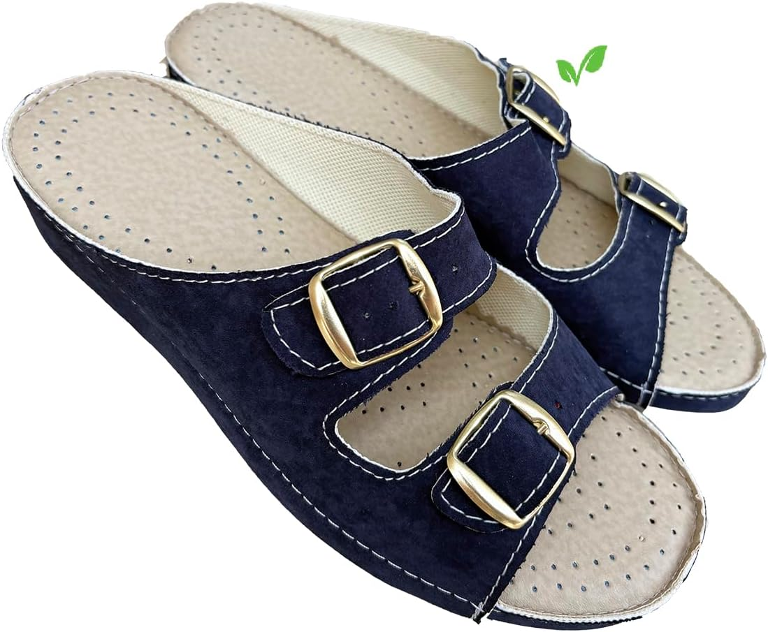 Magenta Women'S Comfort Love Cristina Fabric Double Buckle Adjustment Slippers Vegan Friendly