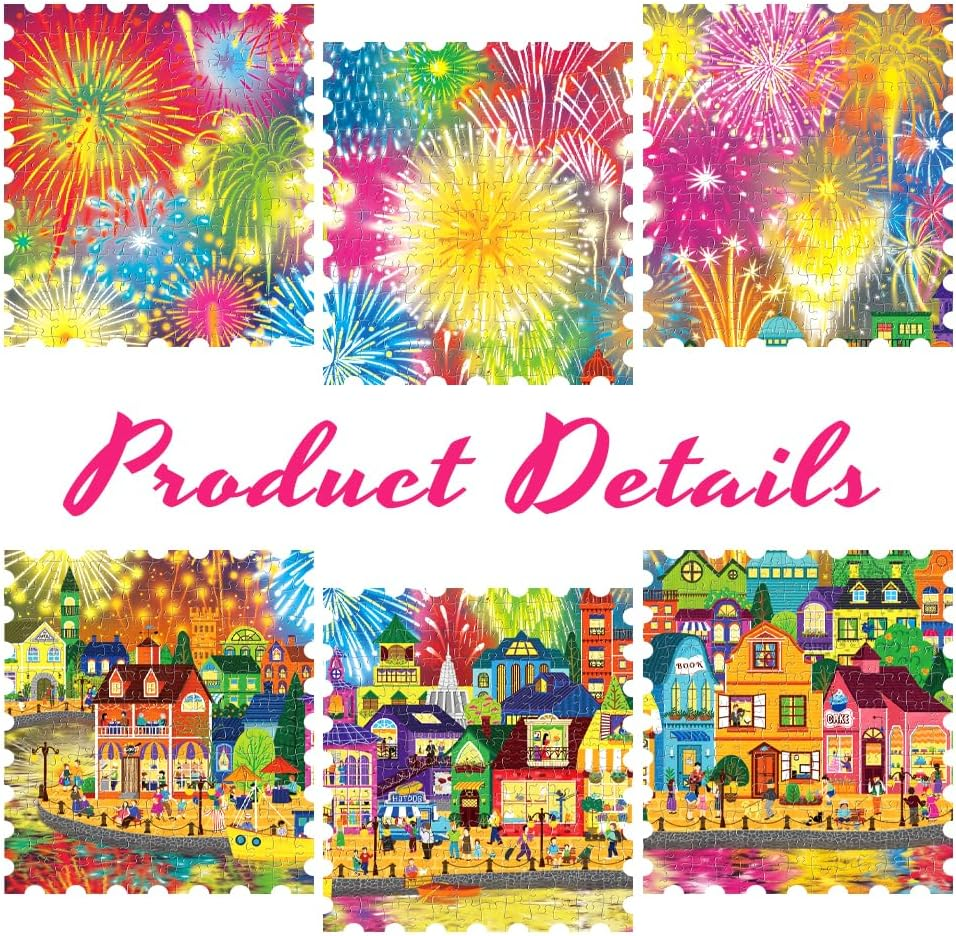 Fireworks Jigsaw Puzzles for Adults 1000 Pieces Fireworks Celebration Puzzles for Decoration Colourful 1000 Pcs Celebration Town Jigsaw Puzzles for Adults, 27.5 X 19.7 Inch image number 3