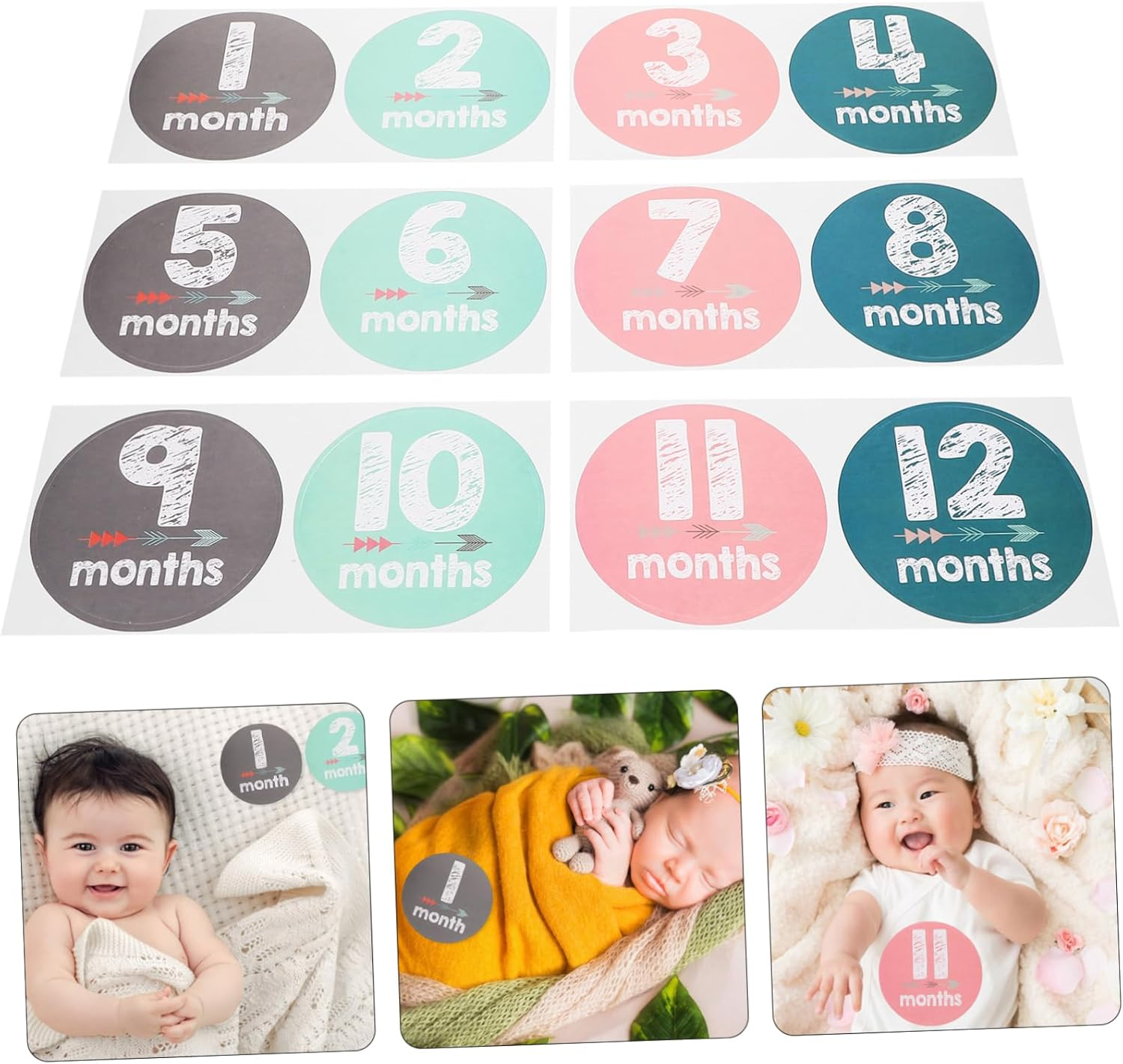 Newborn Monthly Stickers Milestone Sticker for Growth Recording Photo Props Adhesive Months Shower Gifts image number 2