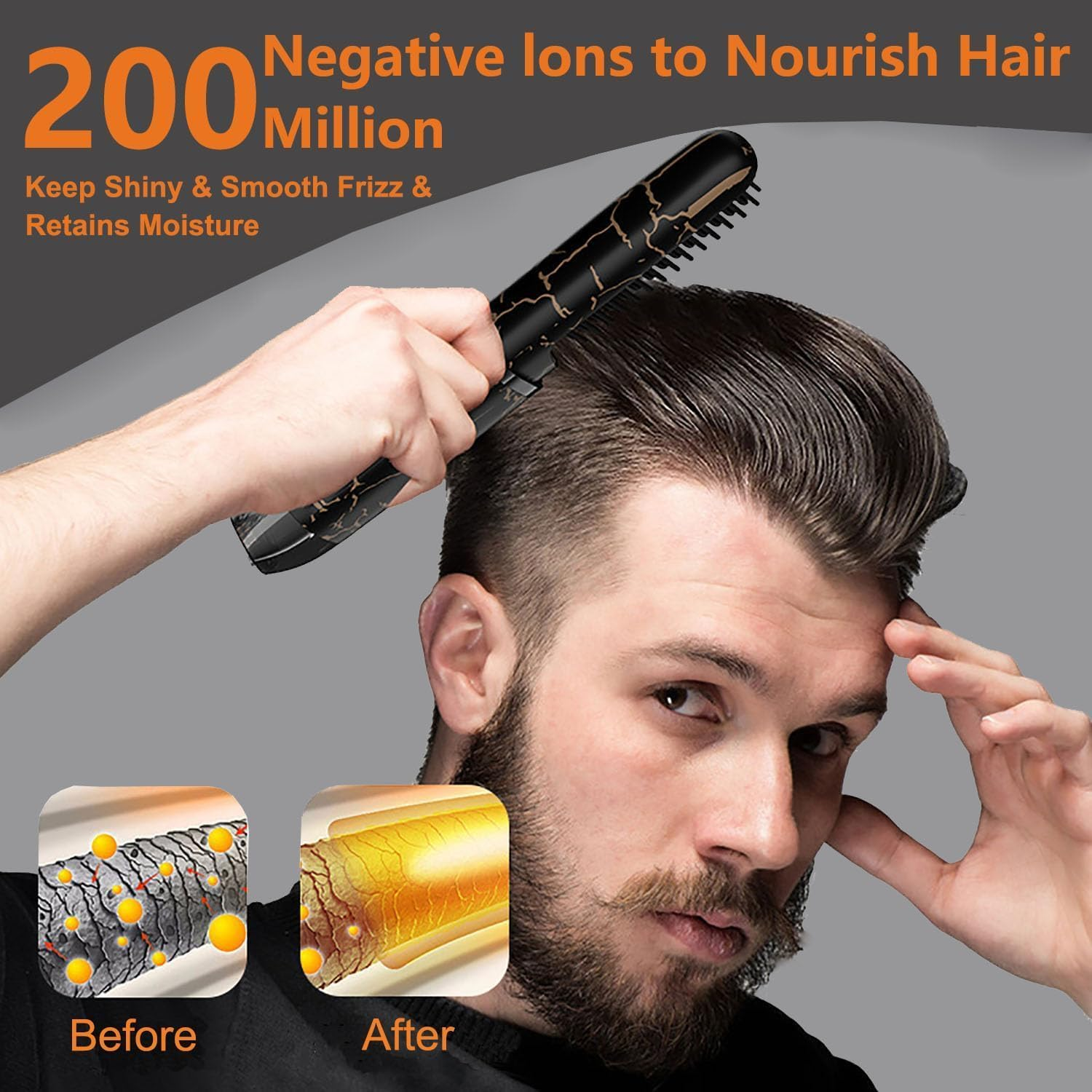 Beard Straightener for Men, Cordless Heated Beard Brush, Portable Beard Hot Combs, Ionic Mini Hair Straightener with 3 Temp Settings, Coarse Curly Hair Brush, Grooming Kit for Men image number 2