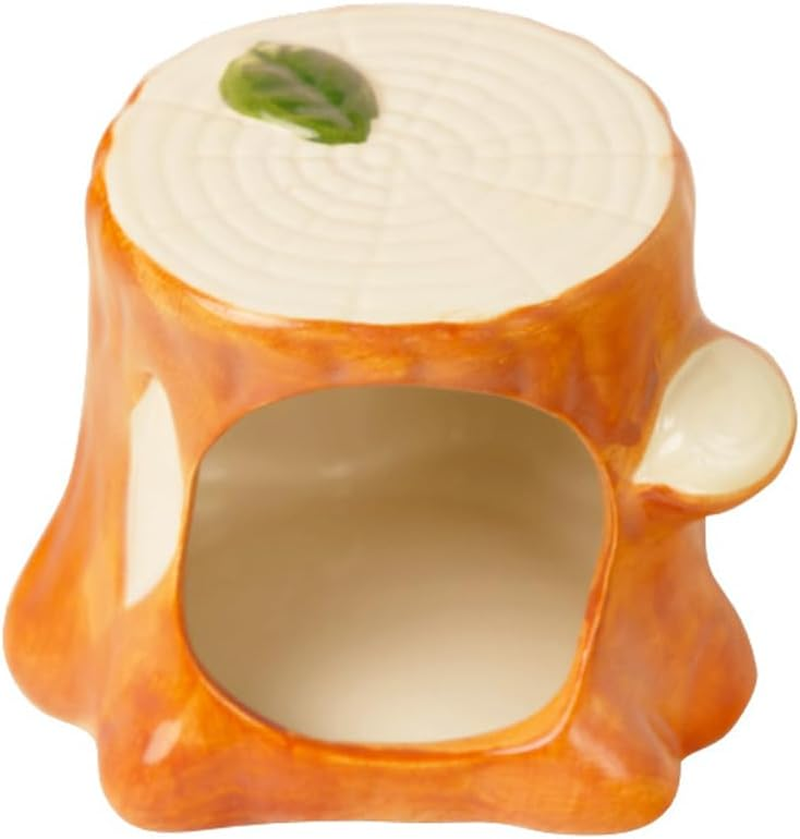 AIMALL Ceramic Hamster Nest, Tree Stump Design Small Animal House, Durable Pet Bed for Hamsters, Guinea Pigs, and Small Animals, 3.54In Height image number 4