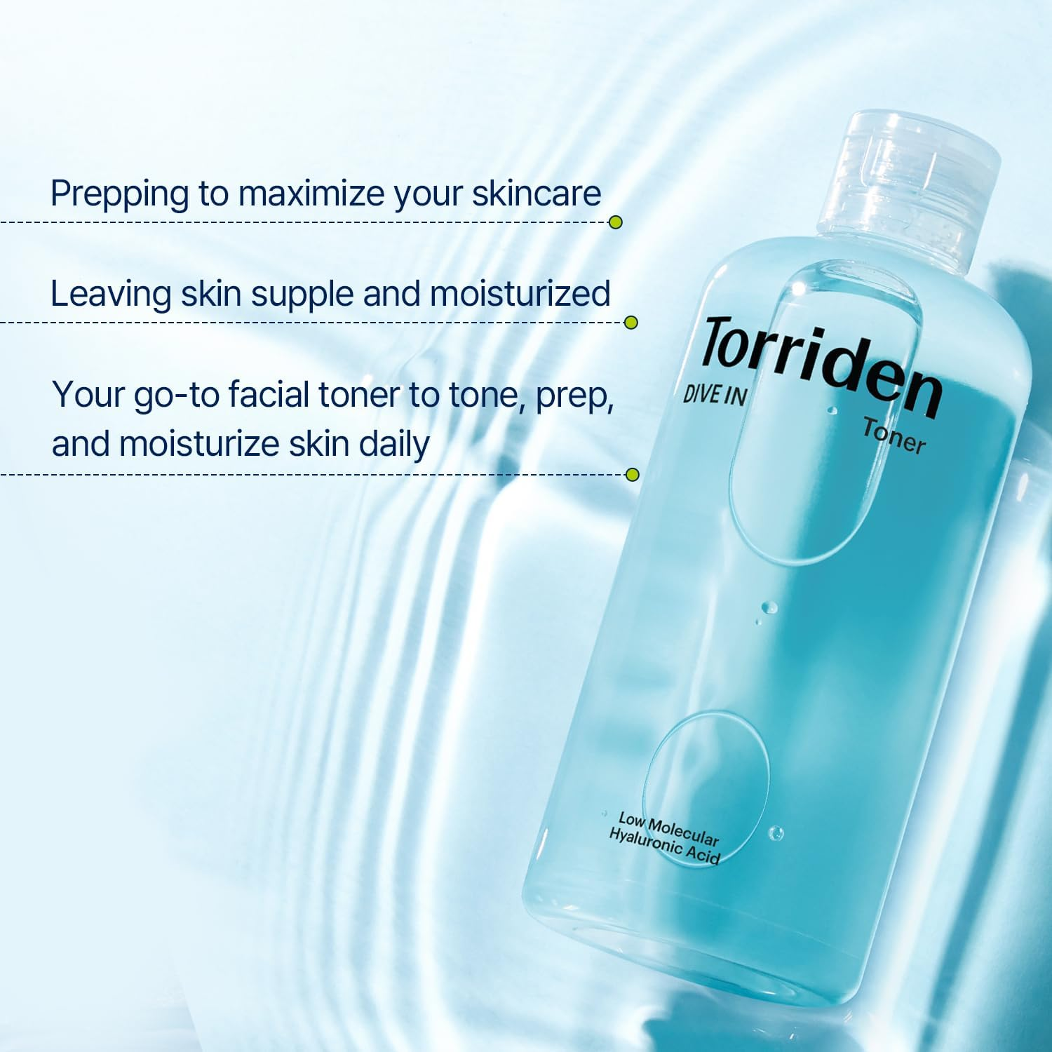 Torriden Dive-In Low-Molecular Hyaluronic Acid Toner 10.14 Fl Oz, Low Ph Facial Toning Water That Hydrates and Moisturizes Sensitive, Dehydrated, Oily Skin, Vegan Korean Skin Care image number 3