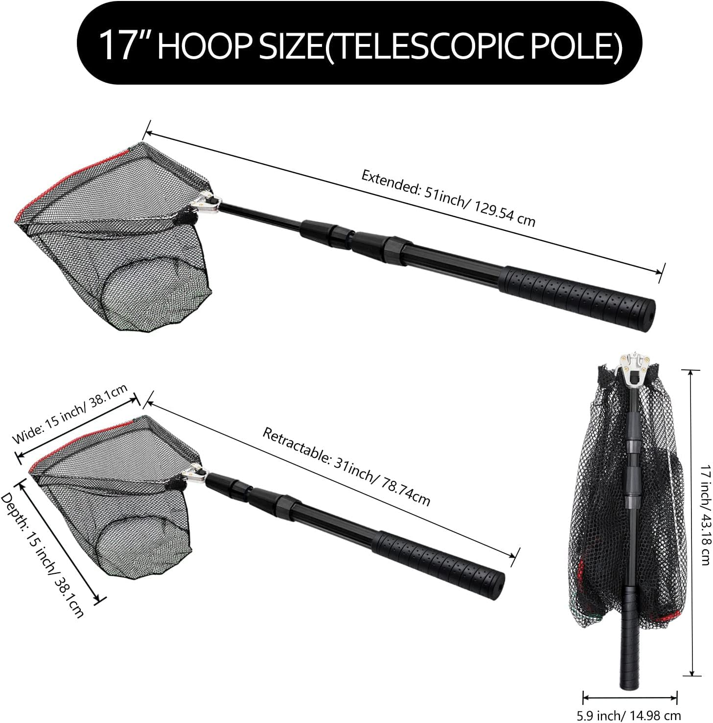 SAN like Fishing Net Fish Landing Nets Collapsible Telescopic Sturdy Pole Handle for Saltwater Freshwater Extending to 36/43/71/98Inches (49Inch-Black) image number 1