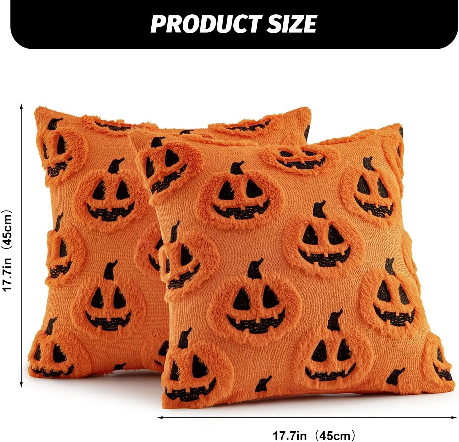 Pillow Covers: 2 Fall Pumpkin Throw Pillow Covers. Soft Plush, Pumpkin-Themed&mdash;Ideal for Autumn, Halloween/Thanksgiving Decor; Fits Home, Patio, Sofa, Couch(17.7&times;17.7In, No Inserts) image number 5