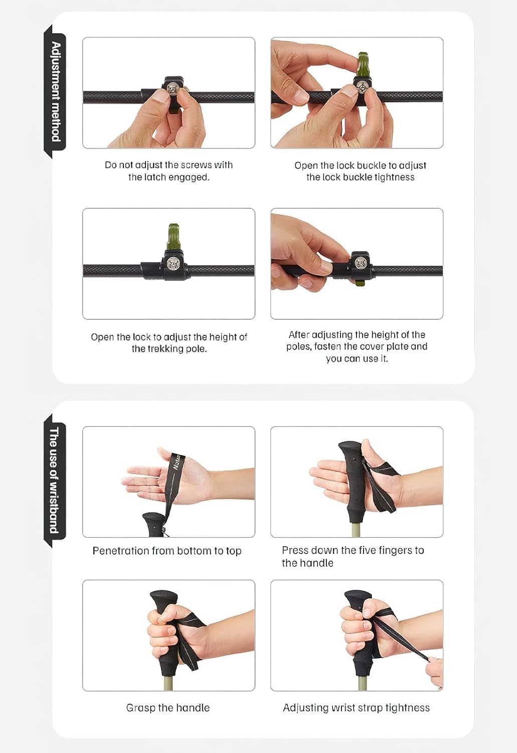 Naturehike 3K Carbon Fiber Trekking Poles-Collapsible and Telescopic 3 Section Ultralight Hiking Poles for Women Men Walking Poles Travel Backpacking Camping - Elegant Green / 47.2 Inch image number 6