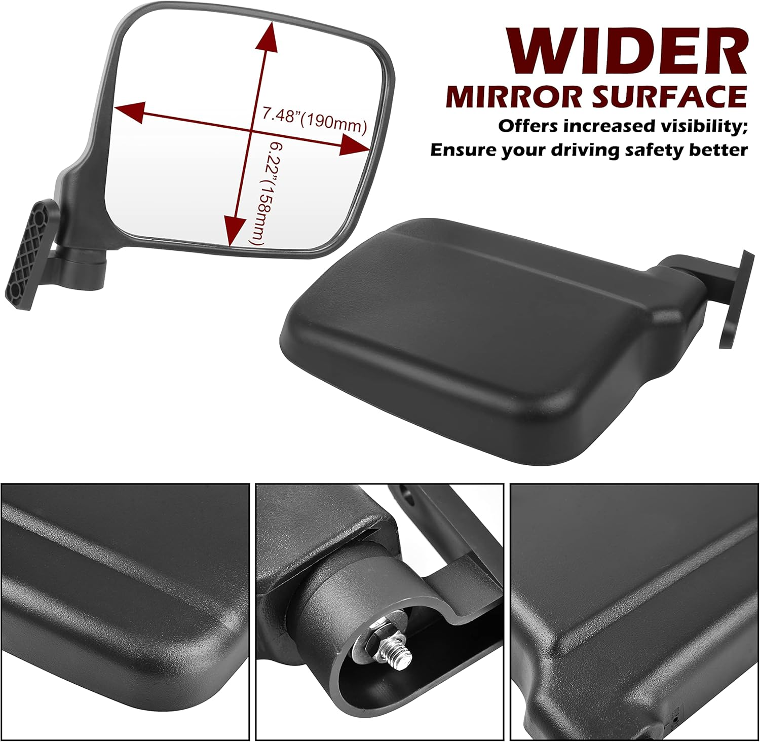 SAUTVS Adjustable Wider Rearview Side Mirrors for Polaris General XP 4 1000, Folding Clear Rear View Side Mirrors for Polaris General 1000/ 4 1000 / XP 1000 / XP 4 1000 2016-2023 Accessories(2Pcs) image number 5