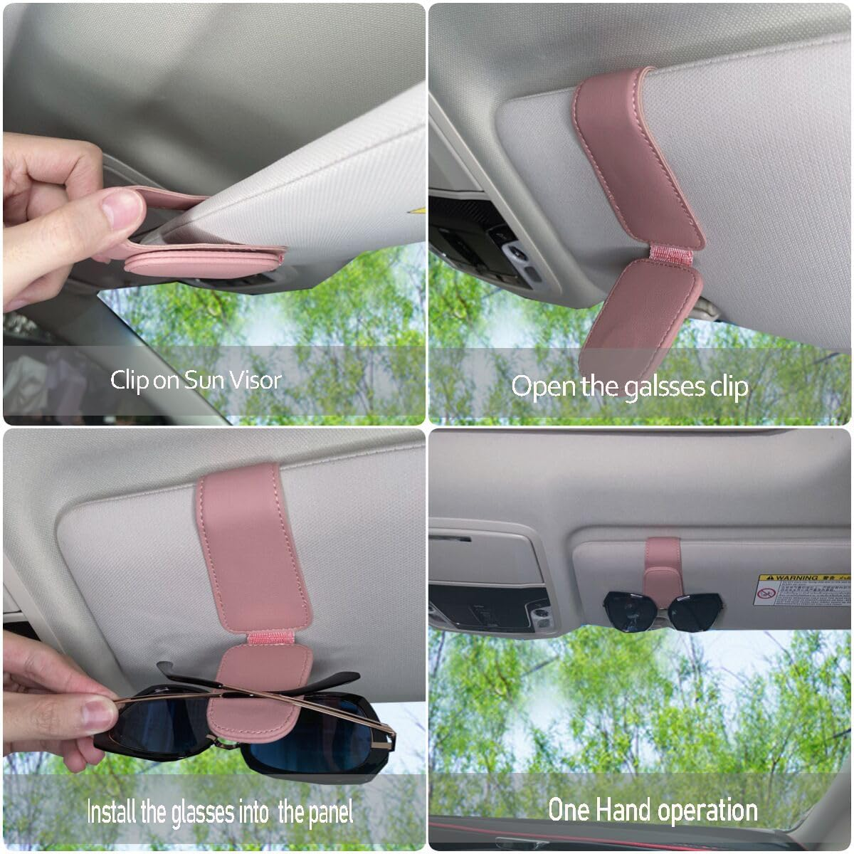Magnetic Leather Sunglass Holder for Car, Sunglasses Clip for Car Visor, Auto Interior Accessories Universal for Different Size Eyeglasses(Pink) image number 2