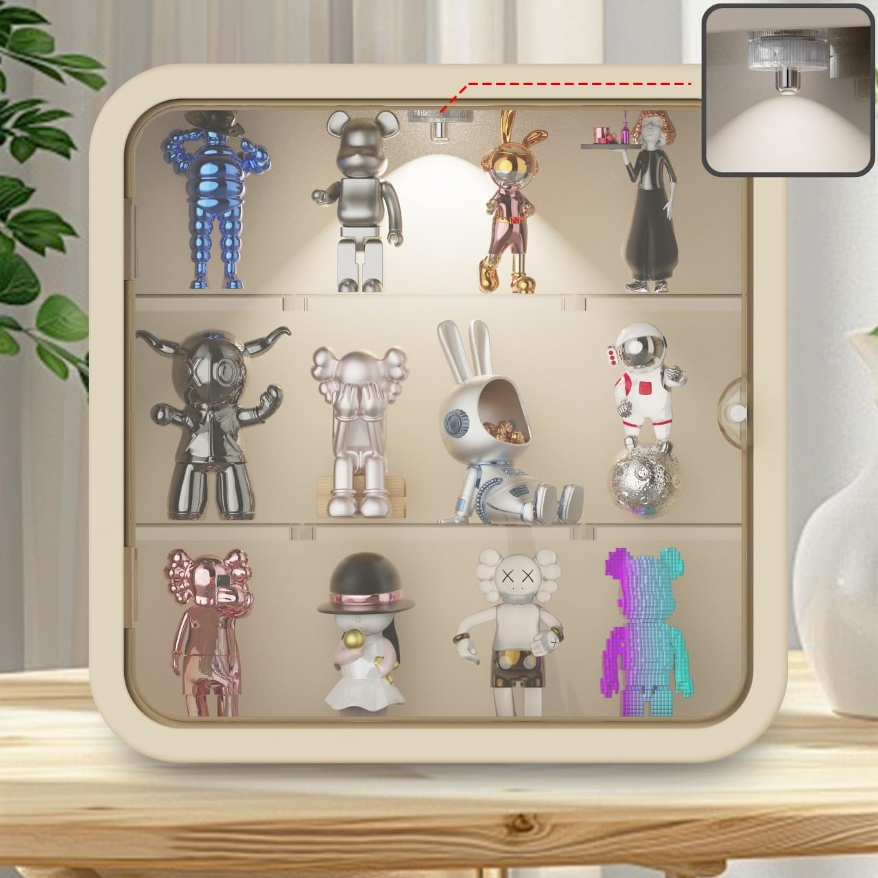 Acrylic Display Case with Light, Wall-Mounted Clear Acrylic Figure Display Box, Doll Storage Box with Magnetic Door for Pop Figures, Toys, Collectibles