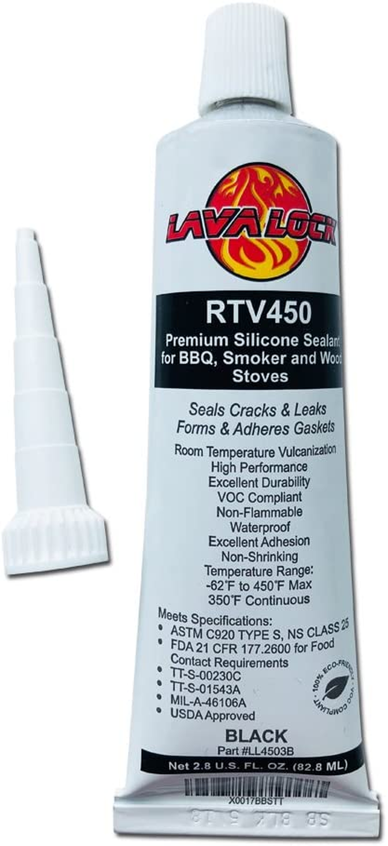 Lavalock&reg; Black Food Safe BBQ Adhesive 3 Oz Grill Smoker High Temp Rtv Silicon