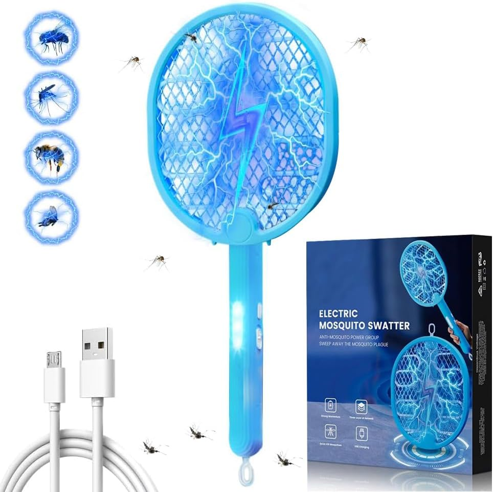 Electric Mosquito Fly Swatter, 2 in 1 Electric Bug Zapper USB Rechargeable, 4000V Indoor Outdoor Mosquitoes Zapper with 3-Mode for Indoor Home Office Backyard Patio Camping image number 3