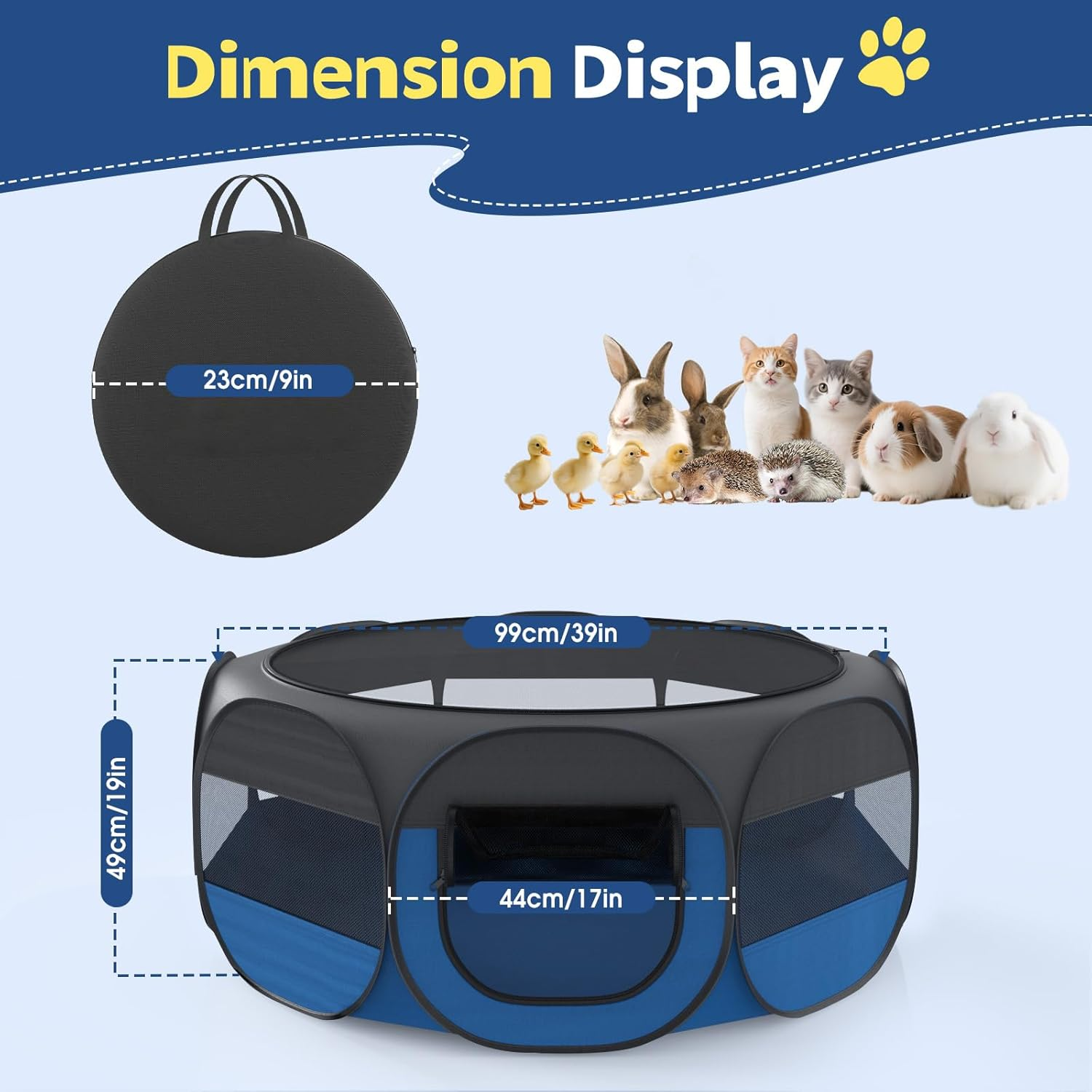 Vavopaw Pet Playpen for Small Animals, Breathable Cat Tent with Removable Zip & Waterproof Base, Portable Cat Playpen for Puppies, Rabbits, for Indoor/Outdoor, Black + Blue image number 5