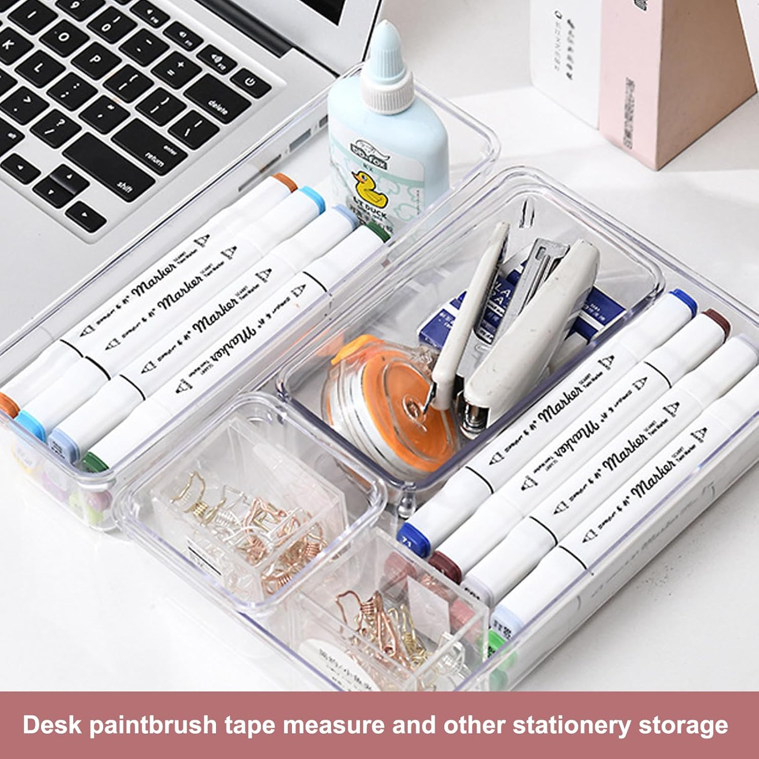 Clear Plastic Drawer Organizers Set, 4-Size Versatile Bathroom and Vanity Organizer Trays, Non-Slip Storage Containers for Makeup, Jewelries, Bedroom, Kitchen Utensils and Office（25Pcs） image number 3