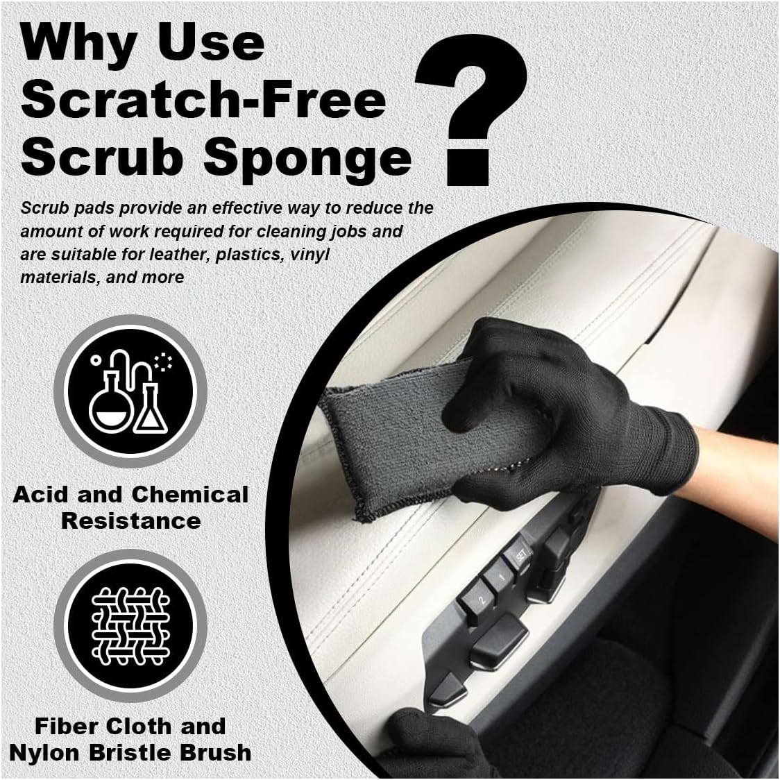 3PCS 5"&times;3" Car Interior Scrubbing Sponges, Microfiber Car Wash Sponges, Auto Detailing Scrub Pads, Interior Cleaning Sponges for Car Leather, Plastic, Vinyl, Upholstery (Gray Black) image number 6
