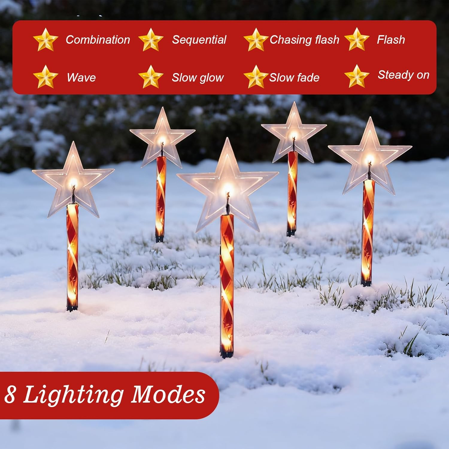 Quintrost Solar Christmas Lighting Star for Outdoors, Pack of 5 Christmas Stars Garden Lights, IP65 Waterproof Solar Lights, Christmas Decoration for Garden, Patio, Walkway, Yard, Lawn, Warm White image number 4