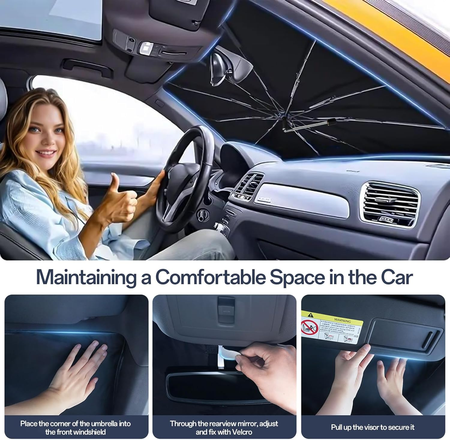 Windshield Sun Shade for Toyota Corolla 2020-2025，Custom Fit Sunshade Umbrella for Car Windshield，Reflective UV Block, Car Interior Protection & Foldable Windshield Cover image number 5