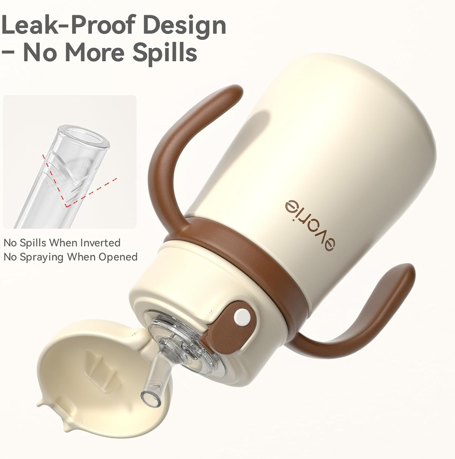 Evorie Leak Proof Vacuum Insulated Water Bottle, 316L Stainless Steel Sippy Cup for Toddlers, 11 Oz Straw Cup with Handle & Adjustable Strap, Keeps Drinks Warm or Cold (1 Pack) image number 2
