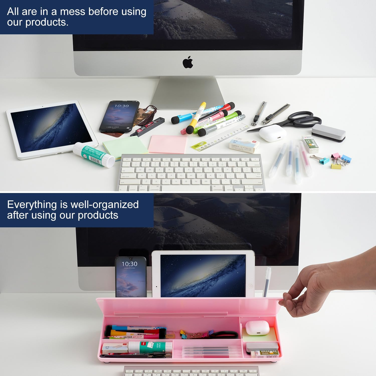 TSJ Office Desktop Whiteboard Dry-Erase-Board - Computer Keyboard Stand White Board Surface Pad with Drawer, Desk Organizers with Accessories for Office, Home, School Supplies image number 6