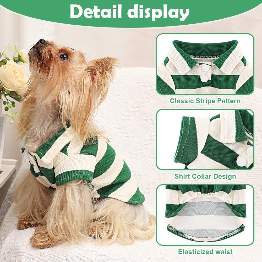 Dog Shirt Collared Summer Polo Dog T-Shirts for Dog Cats Clothes Breathable Cute Sweatshirt Pet Cool Clothes for Small Dog (Green, S) image number 3