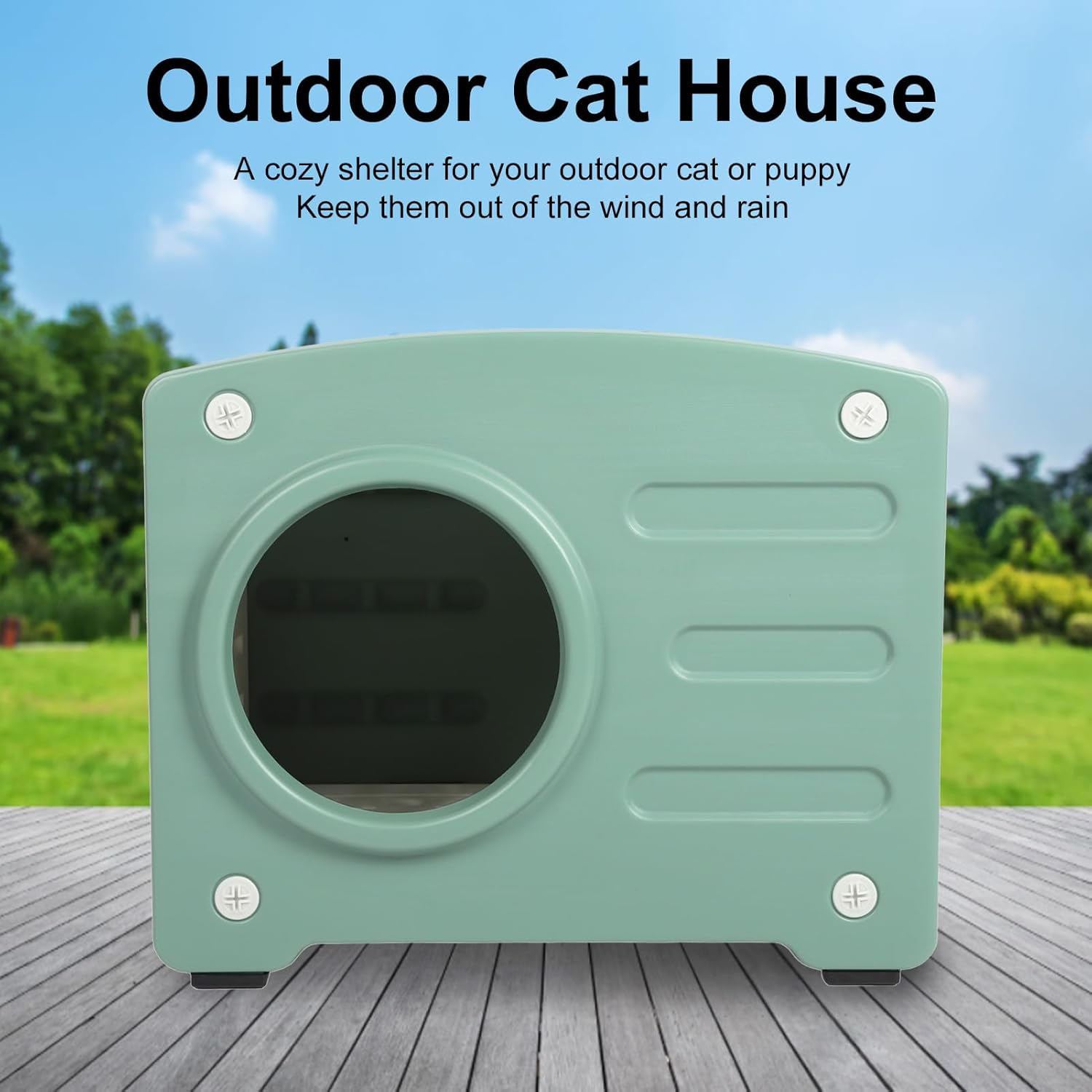 Outdoor Cat House, Rainproof Weatherproof Enclosed Feral Cat Shelter for Four Seasons, Large Space Plastic Multipurpose Indoor Pet House with 3 Vents for Small Dogs Cats (Green) image number 1