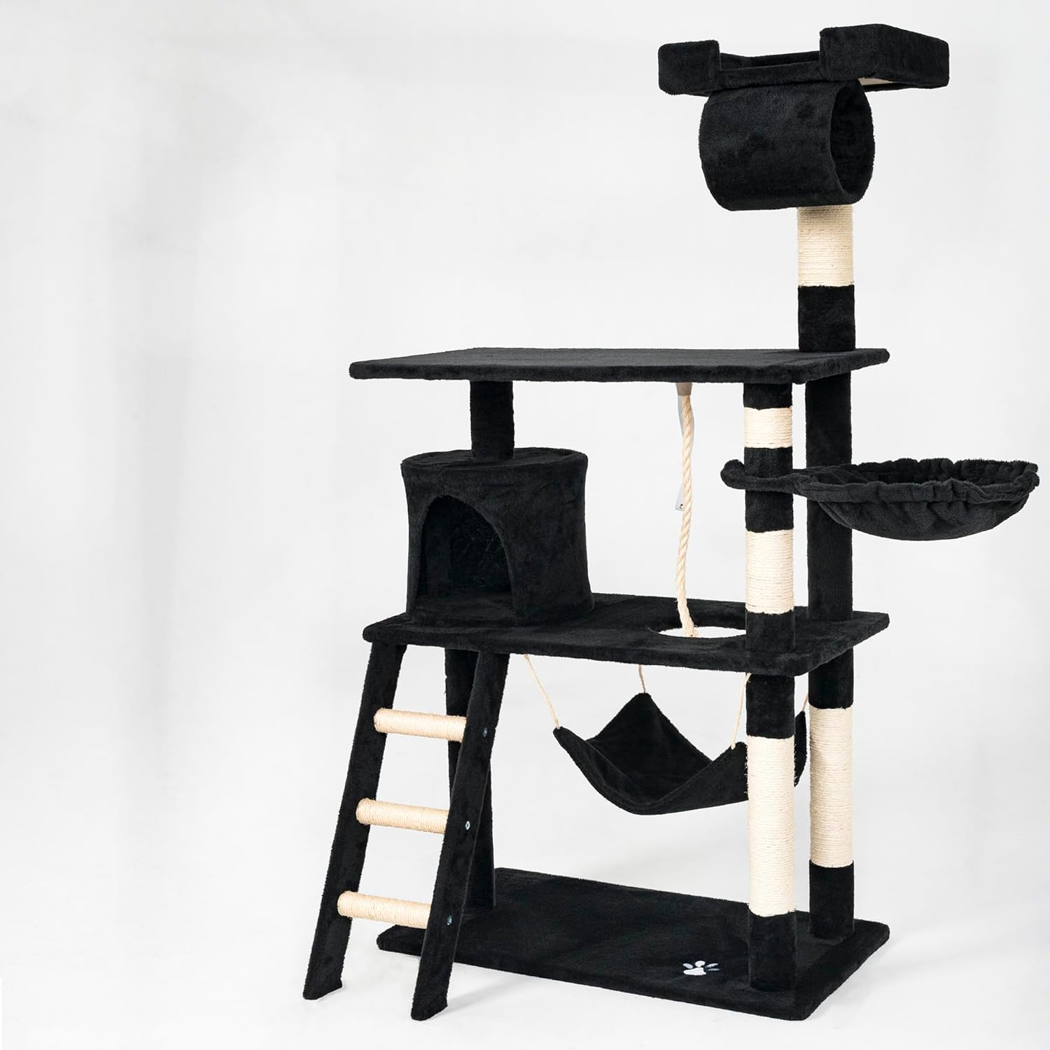 CASA Basics Multi-Level Cat Tree, 141 Cm Height, Plush Covered with Sisal Posts, Hammock, Cave, Platform (Beige)