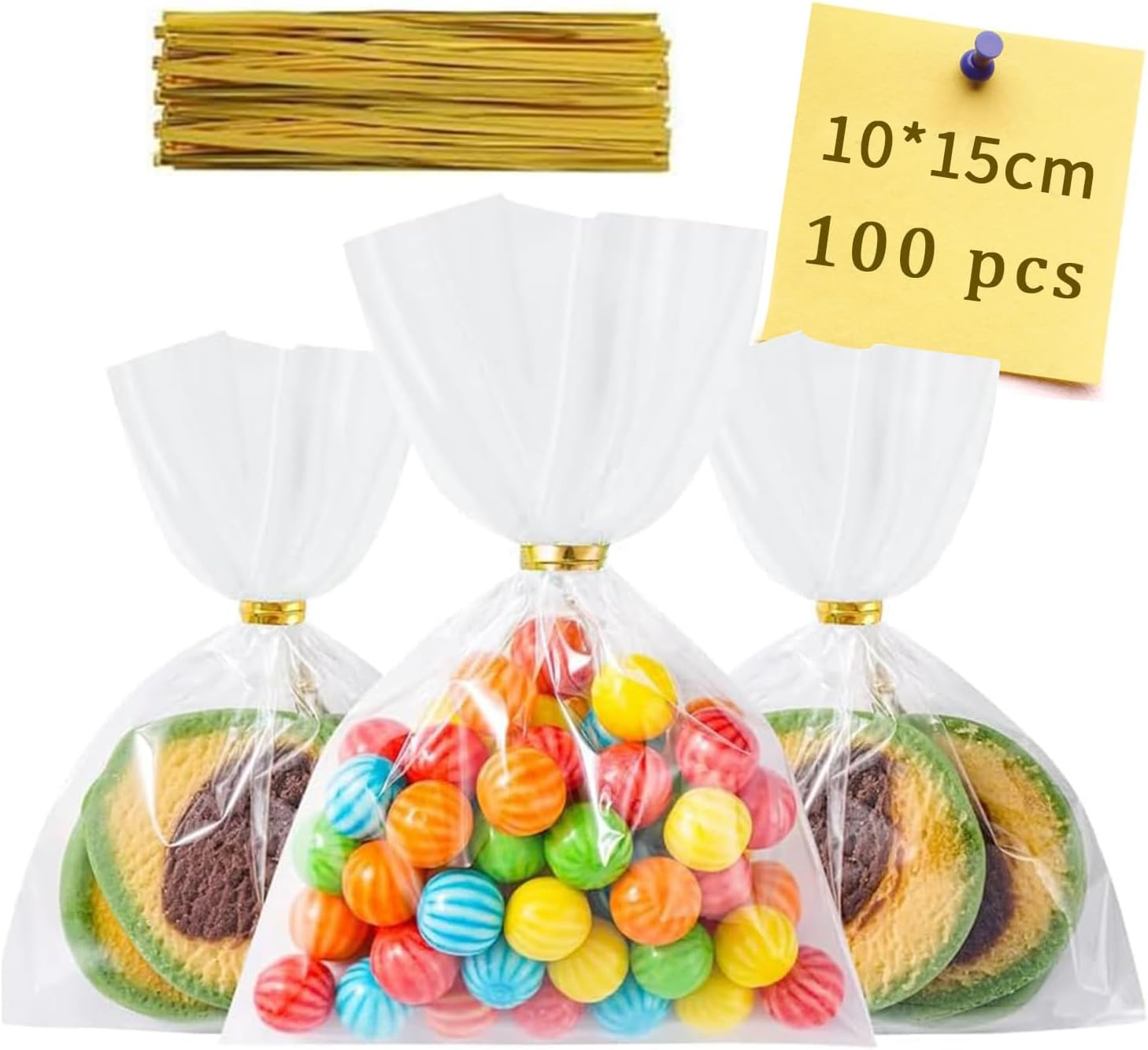 100PCS Ling-Luo Clear Cellophane Bags, 10Cmx15Cm Small Treat Bags with Twist Ties for Cake Pops, Candy, Goodies, Rice Crispy Treats, Favors, Birthday Party (4'' X 6'') image number 6