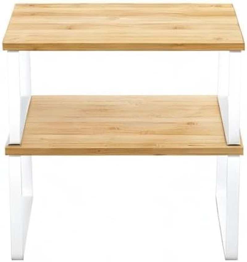 SONGMICS Cabinet Organizer Shelf, Set of 2 Kitchen Counter Shelves, Kitchen Storage, Spice Rack, Stackable, Expandable, Metal and Engineered Wood, Cloud White and Natural Beige UKCS02NW image number 3