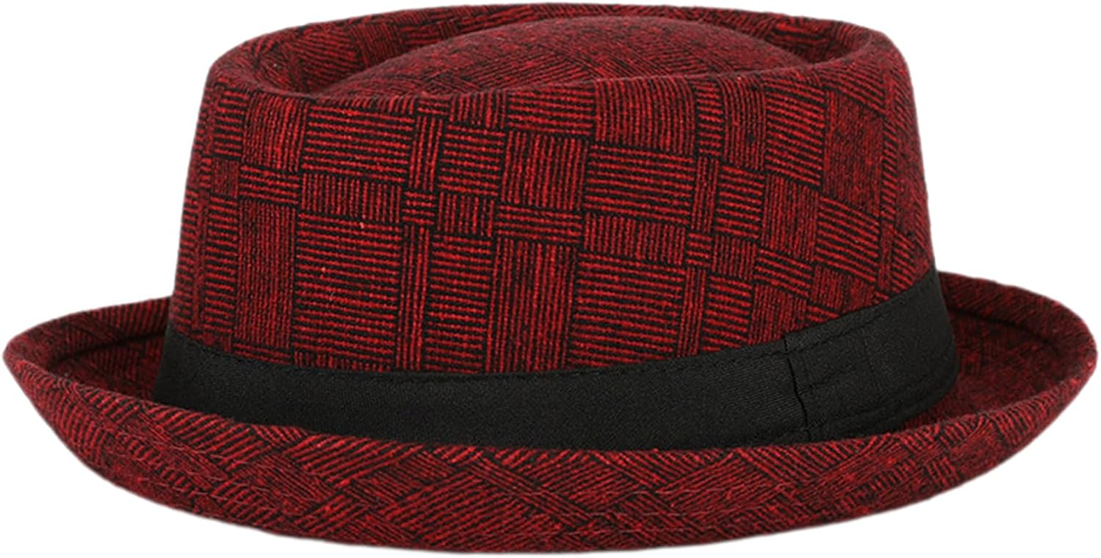 HEYANN Men'S Pork Pie Hat, Plaid Tweed Pork Pie Hat &ndash; Short Brim Fedora Hats round Crown Retro Flat Cap for Spring & Fall Beach, Party Hat image number 4