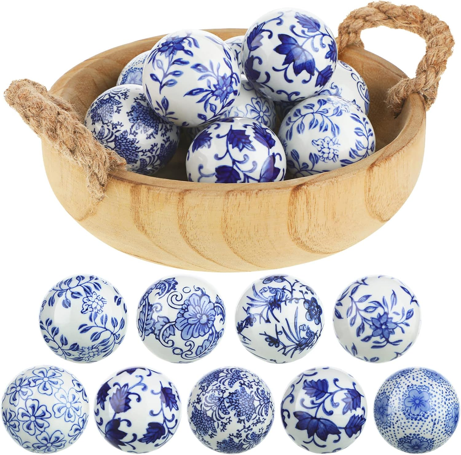 Vesici 9 Pcs Porcelain Balls Decorative Balls for Centerpiece Bowls Decorative Balls Tray Bowl or Basket Decoration for Vases Tables Christmas Home Decoration, Blue and White (Classic Style) image number 6