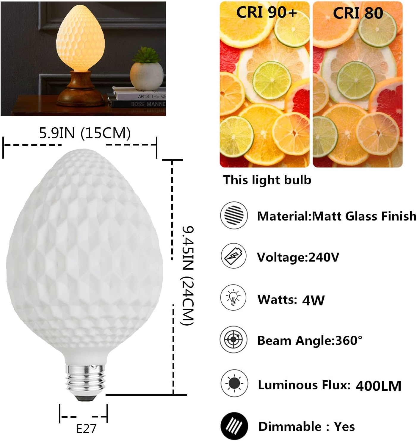 Vanpus E27 LED Warm White Filament 2700K 4W, Dim4Mbar Vintage Classic Edison LED Lamp Bulb T150 image number 5