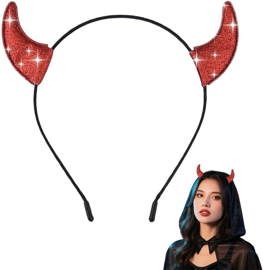 Glitter Devil Horn Headband Halloween Cosplay Costumes for Girls Women Black Horns Halloween Costume Accessories for Kids Adult Sparkly Bling Devil Horns Cosplay Horn Hair Accessories for Party Outfit