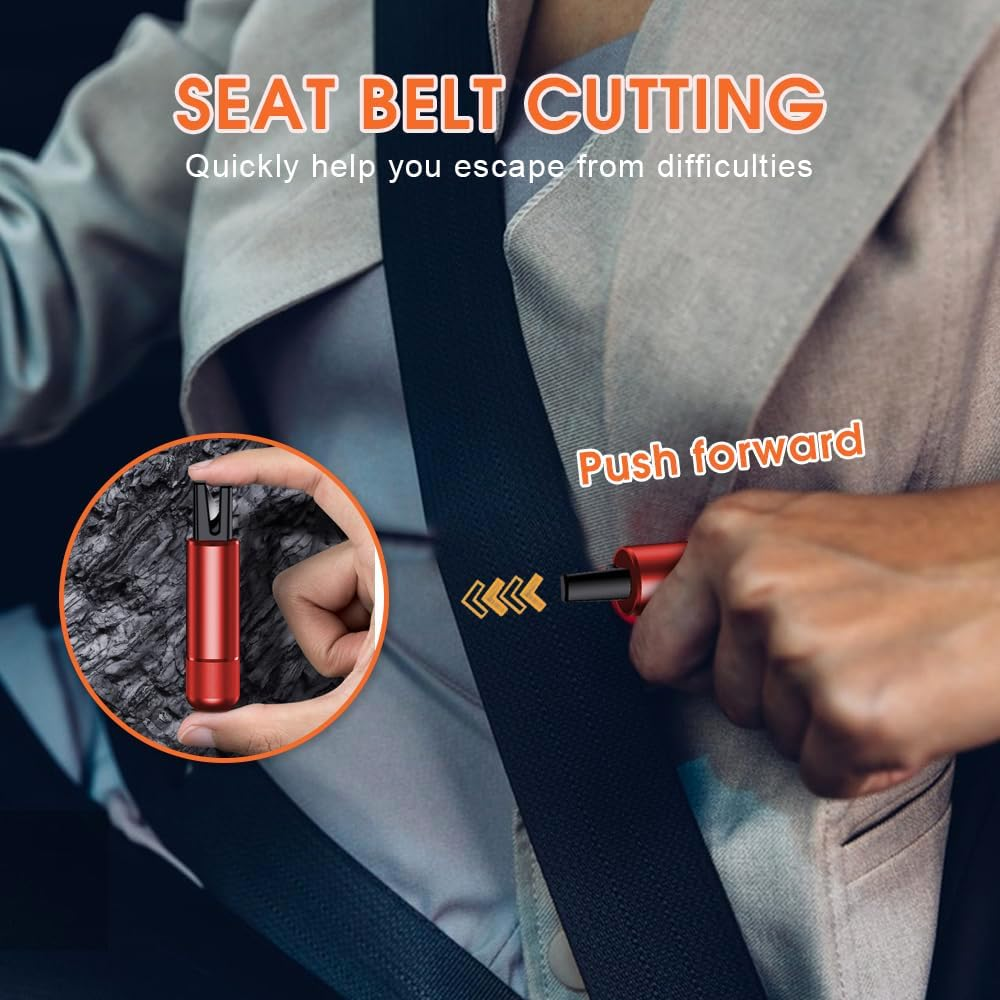 2PCS Car Glass Breaker with Seatbelt Cutter, Portable 2-In-1 Safe Hammer Car Window Breaker under Water, Functional Auto Glass Breaker, Emergency Window Breaking Tool Car Escape Tools (Red) image number 4