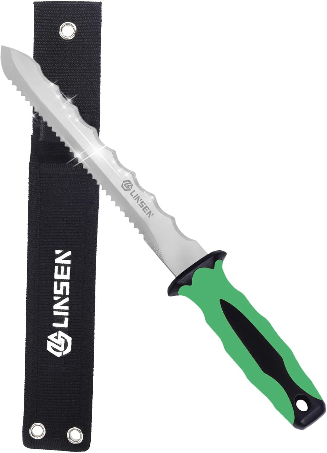 PAXLINSEN Stainless Steel Garden Knife with 7.8" Blade with New Handle, Double Side Utility Sod Cutter Lawn Repair Garden Knife with Nylon Sheath (GREEN)