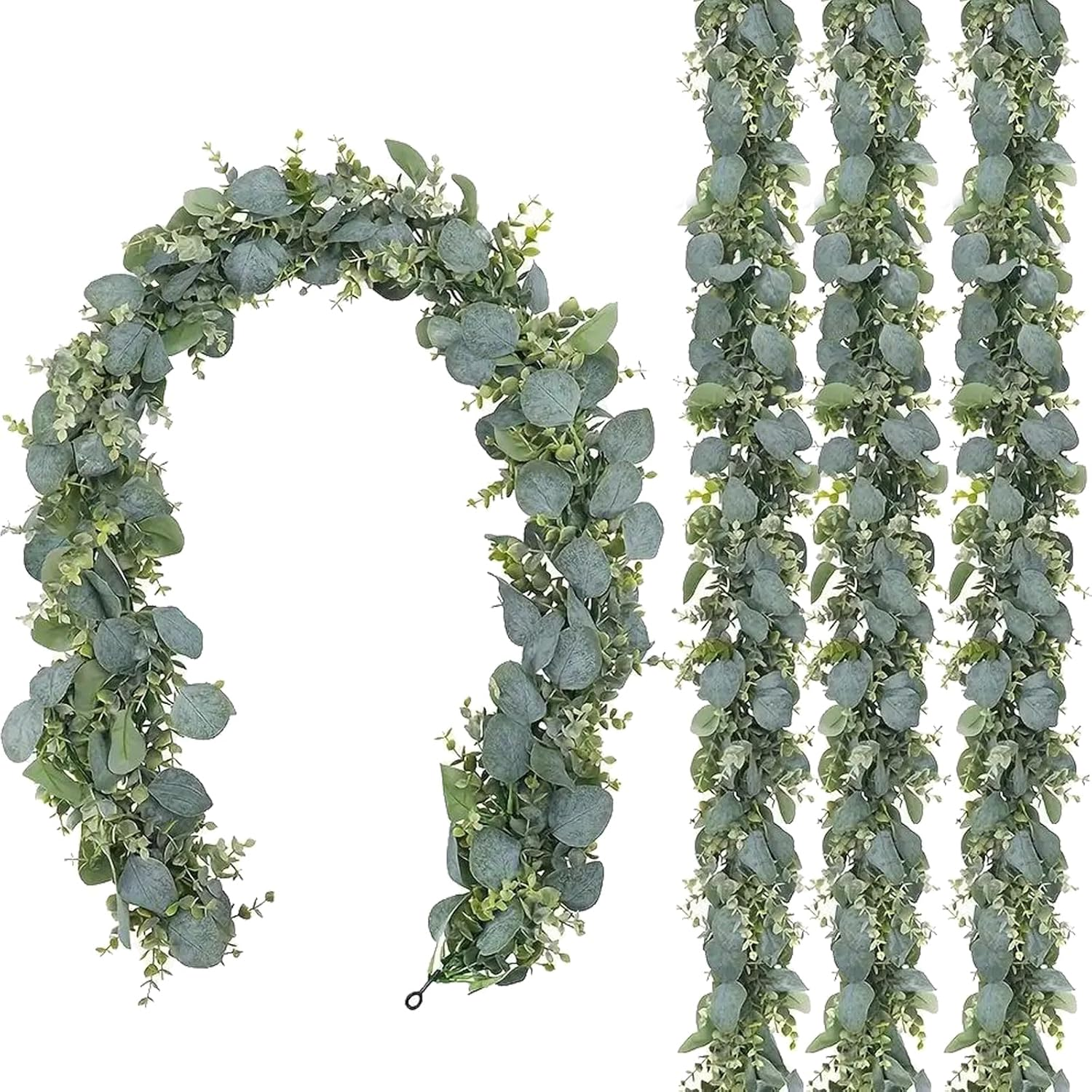 Faux Eucalyptus Garland Plant, 4 Pack Artificial Vines Hanging Eucalyptus Leaves Greenery Garland for Wedding Backdrop Arch Wall Decor, 5.5 Feet/Pcs UV Protected (Green with Spary White)