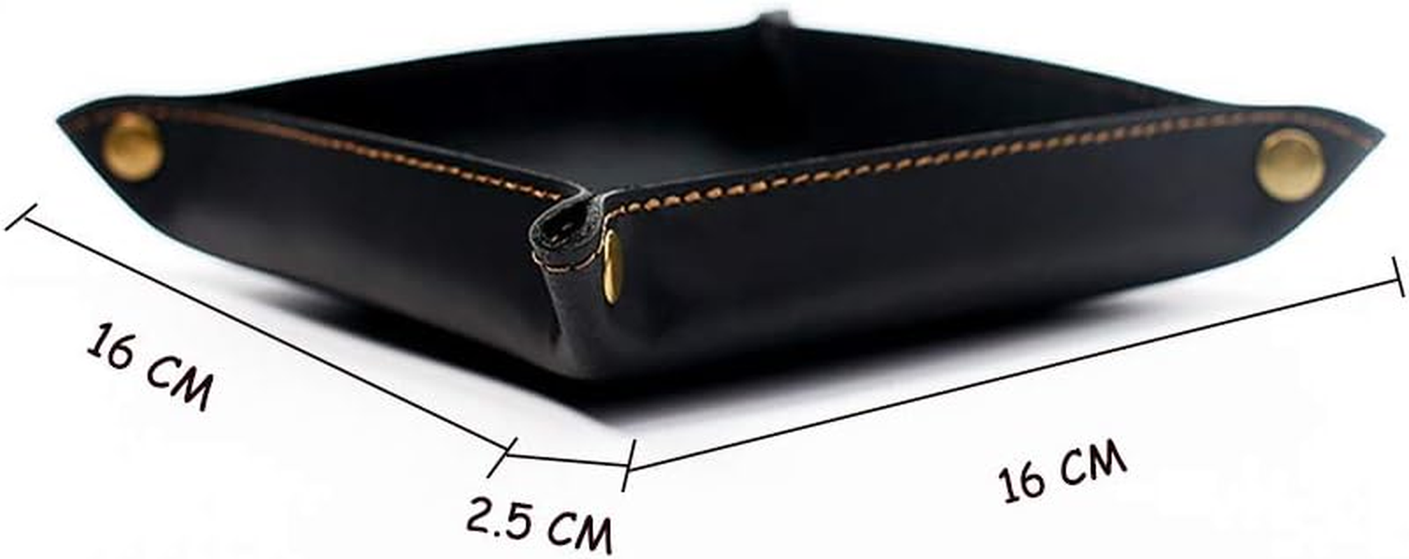 Valet Tray- Genuine Leather Catchall Tray Desktop Storage Organiser- beside Trinket Vanity Tray for Key, Wallet, Phone, Watches, Candy-Black image number 3