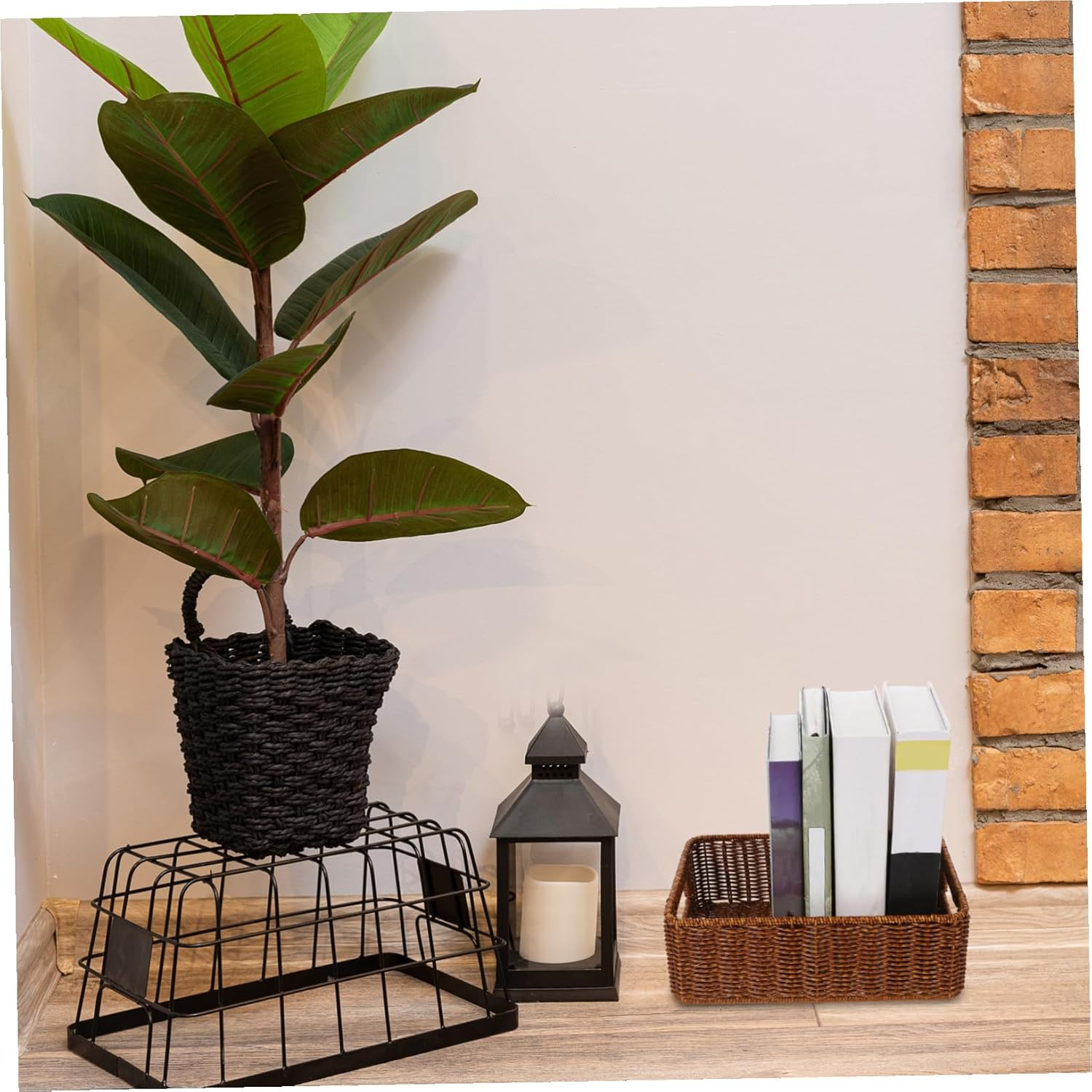 VALICLUD Woven Rattan Storage Basket with Handles for Desktop Organization Multipurpose Wicker Pantry Organizer for Home and Office Brown image number 3