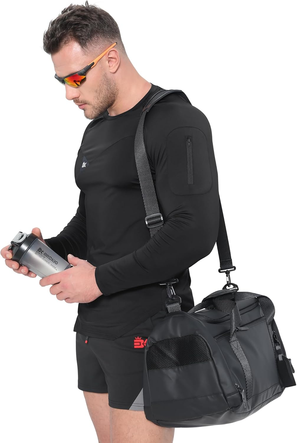 BROKIG Mens Armzip Long Sleeve Gym Tshirts, Quick Dry Workout Compression Shirts Lightweight Running Sports Top with Zip Pocket image number 1