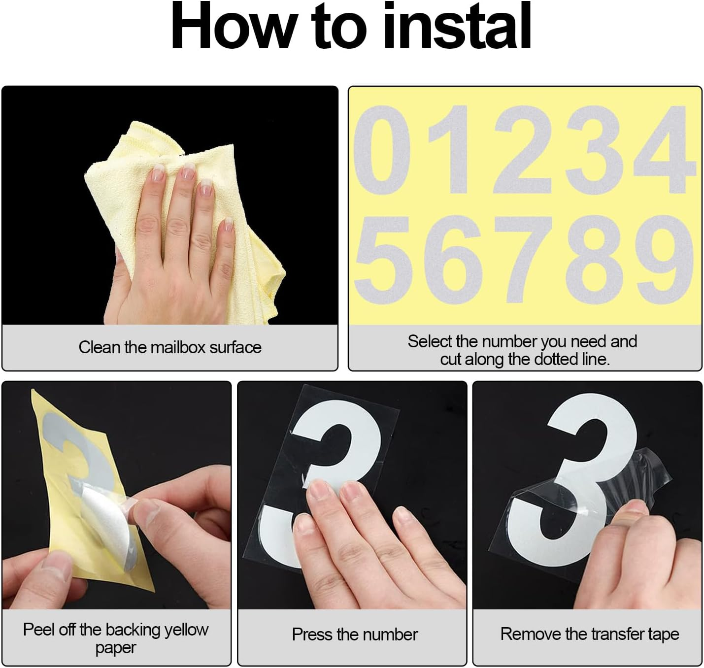 Proxima Direct Reflective Mailbox Numbers - 40 Pcs Waterproof Vinyl Stickers, 3 Inch Self-Adhesive Numbers for Mailbox, Door, Garbage Bins, Address Number image number 2